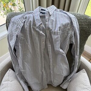 J. Crew White and Blue Casual Button Down Shirt